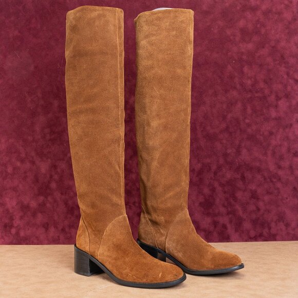 Jeffrey Campbell Women Brown Suede Boho Slouch Cottage OTK Boots sz 8.5 - Picture 1 of 7